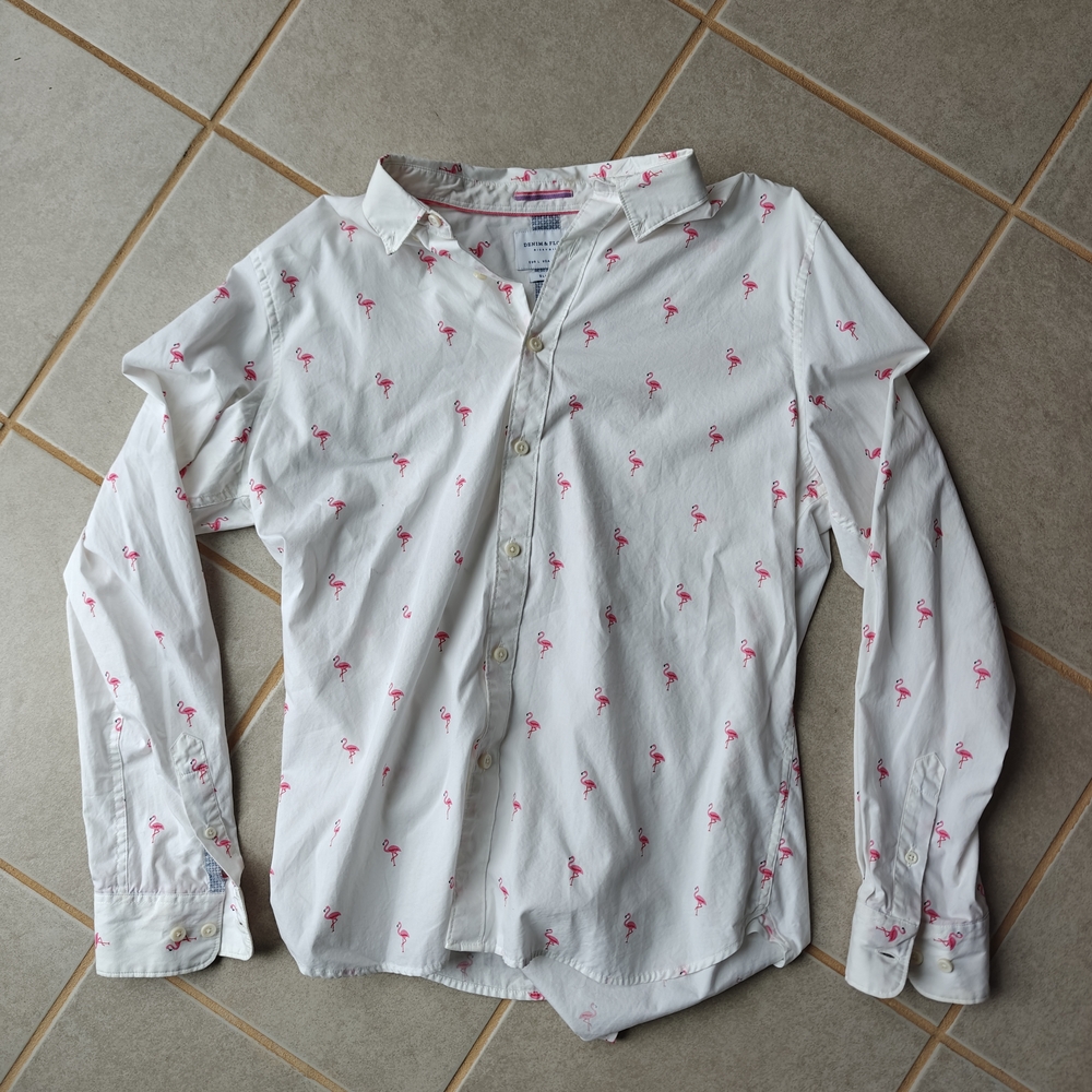 White Flamingo Print Men's Shirt